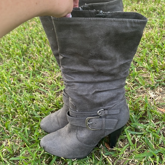 Gray Suede Heel Boots - Picture 3 of 7